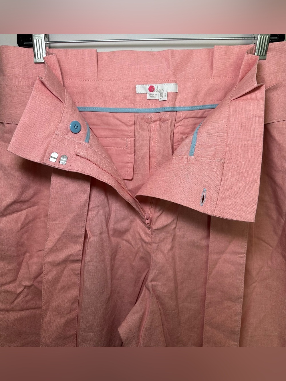 NWT Boden St Ives Paperbag Shorts Pink Linen Cotton Preppy Summer High Waist 12 - Picture 7 of 11